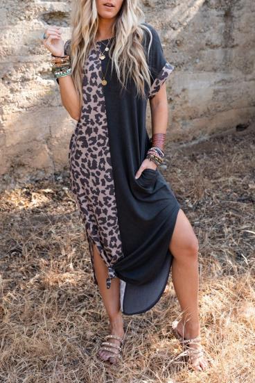 Elegant leopard print maxi dress, black