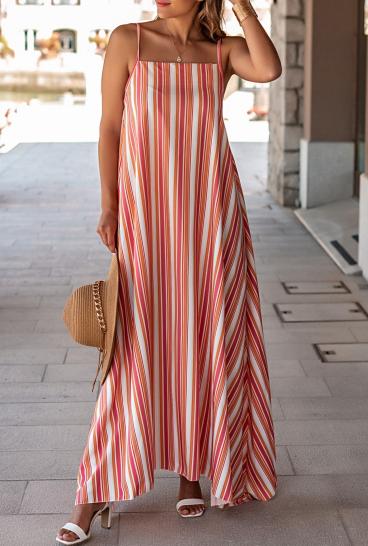 Elegant maxi dress with striped print, multicolor