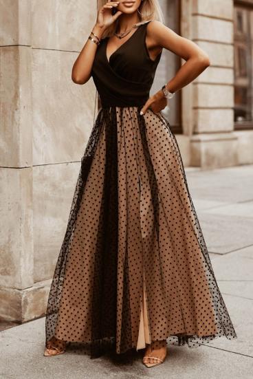 Elegant maxi dress with polka dots, black