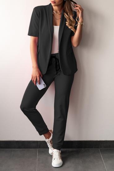 Short-sleeved blazer and pants set, black
