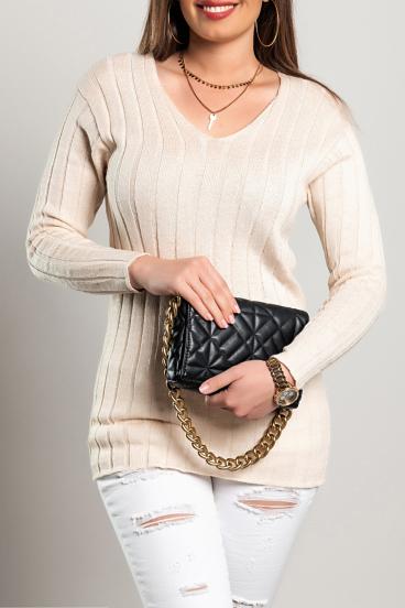 Knitted mini dress with long sleeves, beige