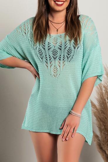 Knitted mini dress with hole detail, turquoise