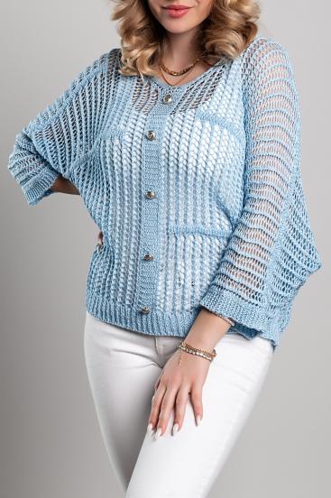 Knit T-shirt with holes, light blue