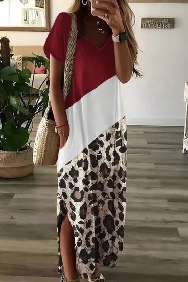 Leopard Print Elegant Maxi Dress, red