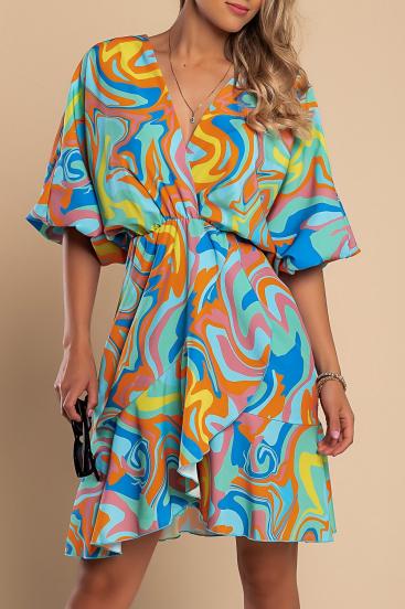 Elegant mini dress with  print Toretta, turquoise