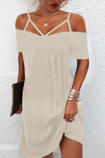 Elegant Strappy Off Shoulder Short Sleeve Mini Dress Cecina, Beige