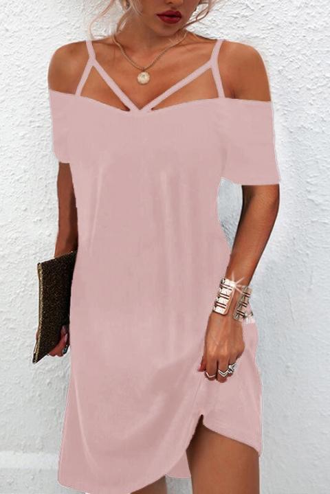 Elegant Off Shoulder Strappy Short Sleeve Mini Dress Cecina, pink