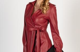 Elegant mini dress made of faux leather with folding Pellita, red