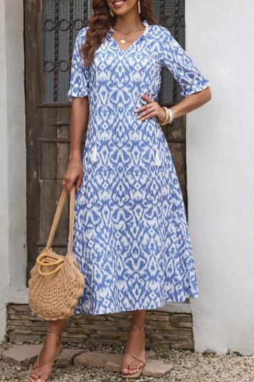 Maxi dress with geometric print, light blue