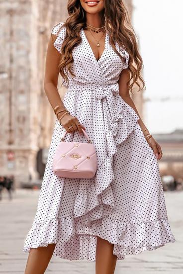 Midi dress with polka dot print, white
