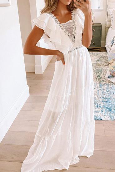 Maxi dress with ruffles, white