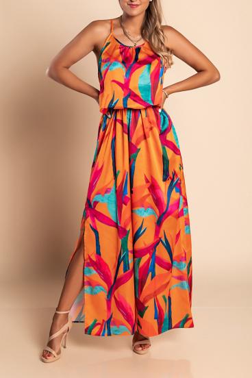 Elegant maxi dress with print, orange
