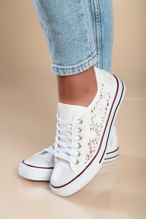 Fashion sneakers with lace upper, white