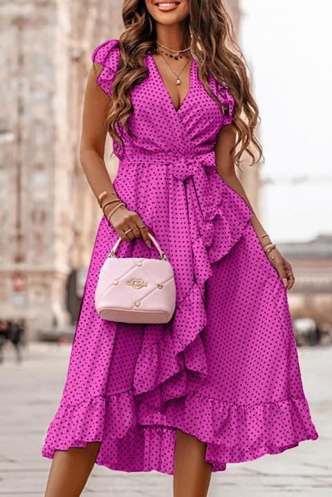 Midi dress with polka dot print, fuchsia