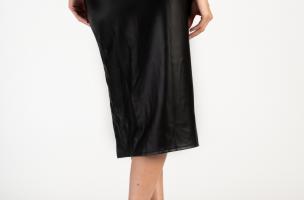 Faux leather midi skirt with high waist and opening Maracana, black