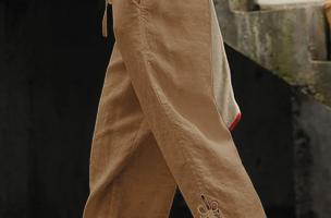 Elegant cotton trousers with lace, khaki
