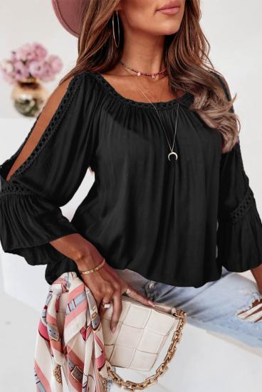 Blouse with openings on the sleeves, black