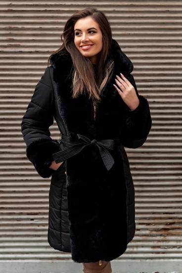 Padded jacket with faux fur, black