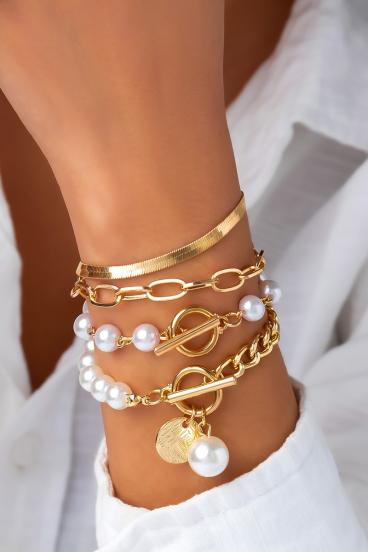 Set of four faux pearl bracelets, gold color