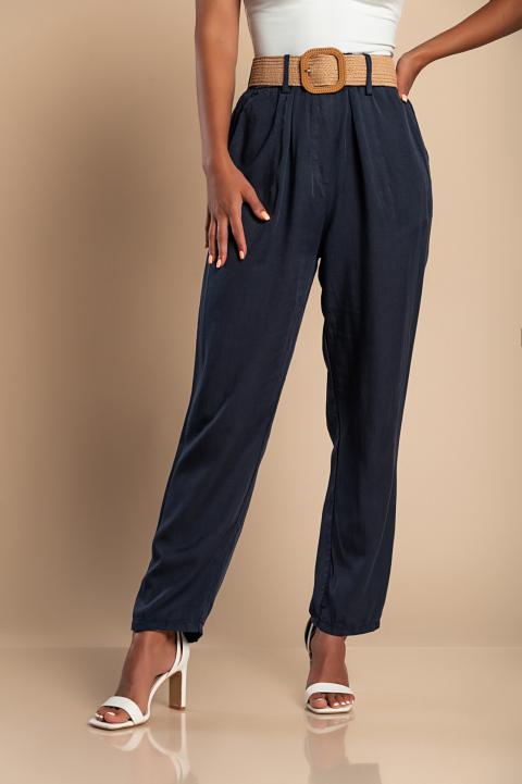 Long trousers with decorative belt, dark blue