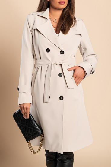 Elegant trench coat with buttons, beige