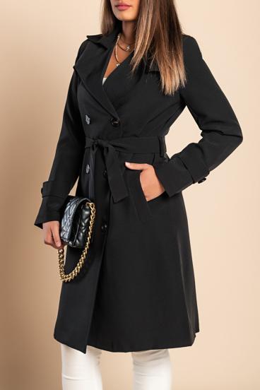 Elegant trench coat with buttons, black