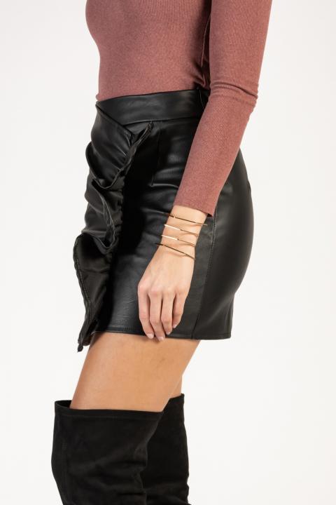 Faux leather fitted mini skirt with gathered details Camarita, black