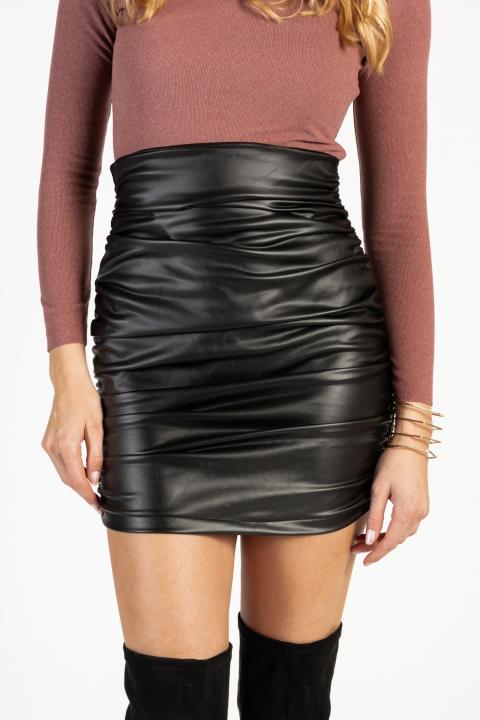 Faux leather fitted mini skirt with gathered details Ginerve, black