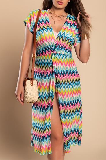 Beach dress with multicolor print, multicolor