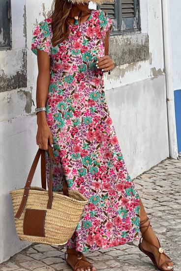 Maxi dress with floral print, pink