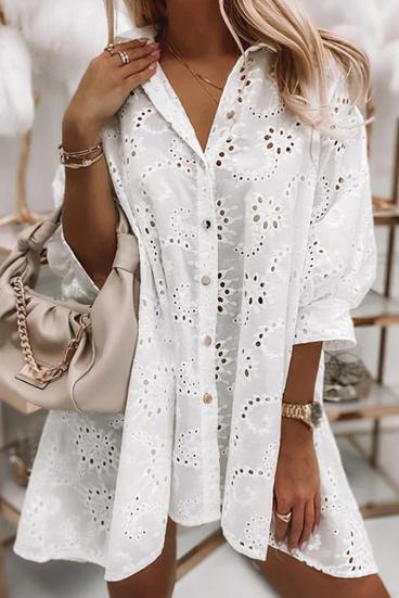 Mini dress with perforated embroidery, white