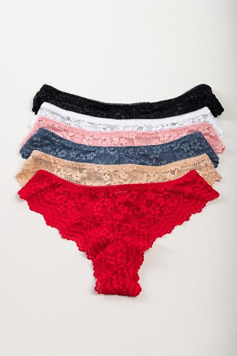 Set of 6 lace panties, various colors