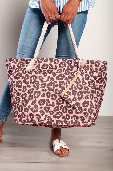 Leopard print beach bag, light pink
