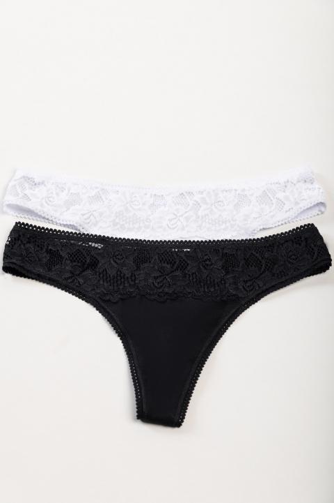 Set of two cotton thongs with lace, various colors