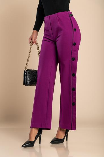 Elegant trousers with buttons, fuchsia