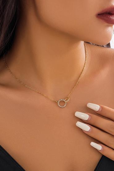 Fine necklace with round pendant, gold color