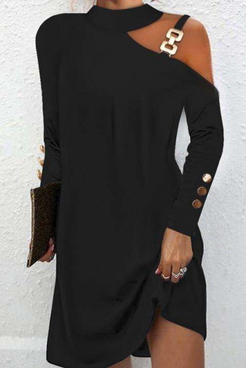 Mini dress with metallic detail, black