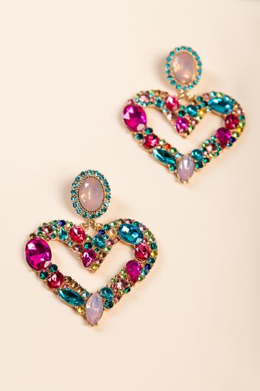 Elegant heart-shaped earrings, ART354, silver color