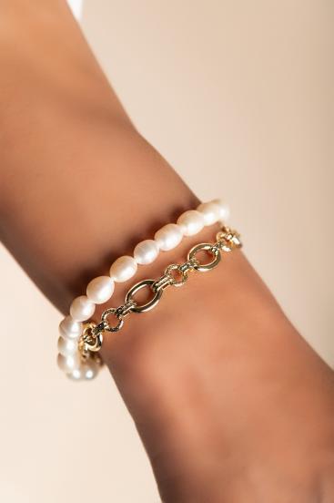 Bracelet with decorative pearls, ART481, gold color