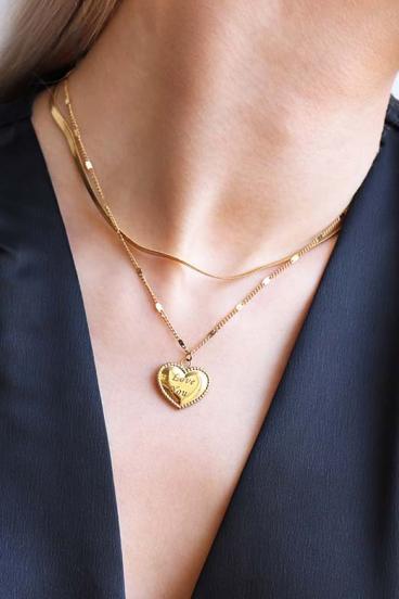 Heart Shaped Pendant Necklace, ART541, Gold Color