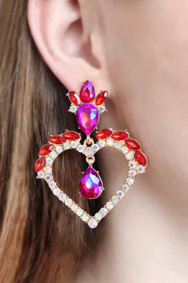 Elegant heart-shaped earrings, ART365, red color
