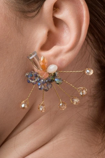 Elegant earrings in the shape of a bouquet of flowers, ART377, multicolor