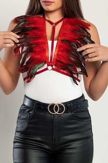 Elastic strap bra with feathers, ART2290, red