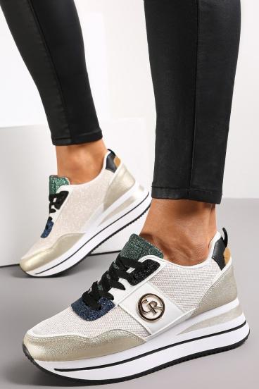 Fashion sneakers with decorative detail, FF525, gold color.