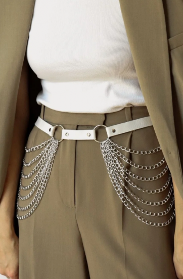 Decorative belt with chain, ART2236, white