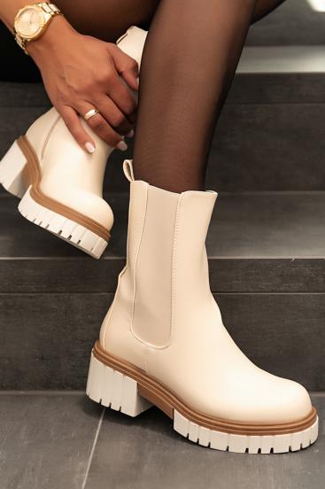 Ankle boots with elastic, U9AAX92261, beige