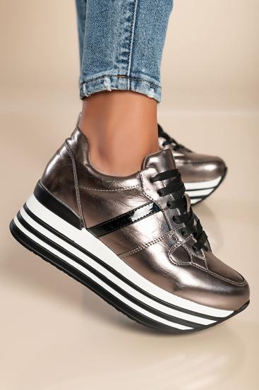 Faux Leather Fashion Sneakers, V7YD250071, Dark Gray