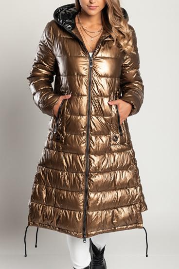 Long winter jacket with hood, 2237, camel