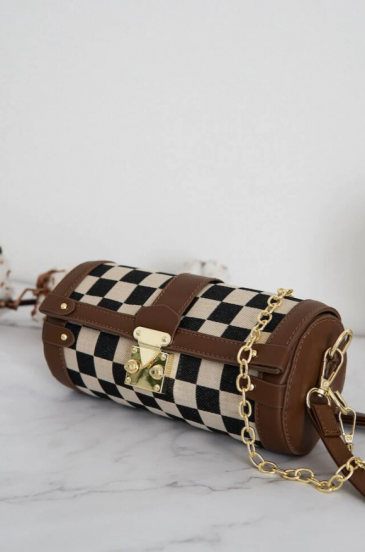 Small Checkered Bag, ART809, Brown