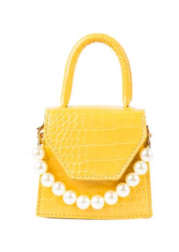 Small bag with decorative pearls, ART814, yellow